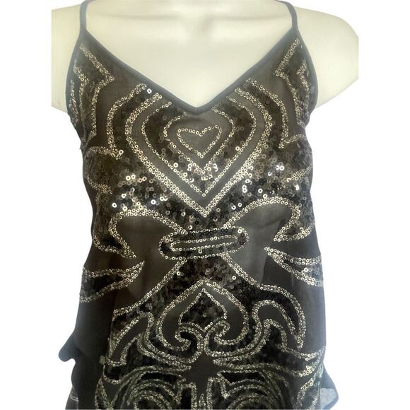 Express Racer Back Sheer Tank with Sequin Hearts Corporate Goth - Picture 2 of 5